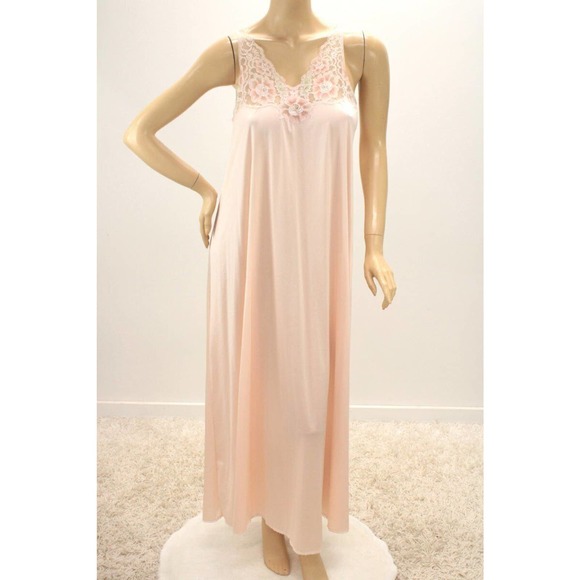 Vintage Nightgown Womens Small Light Pink Lace V Neck Long Maxi Lingerie - Picture 7 of 11